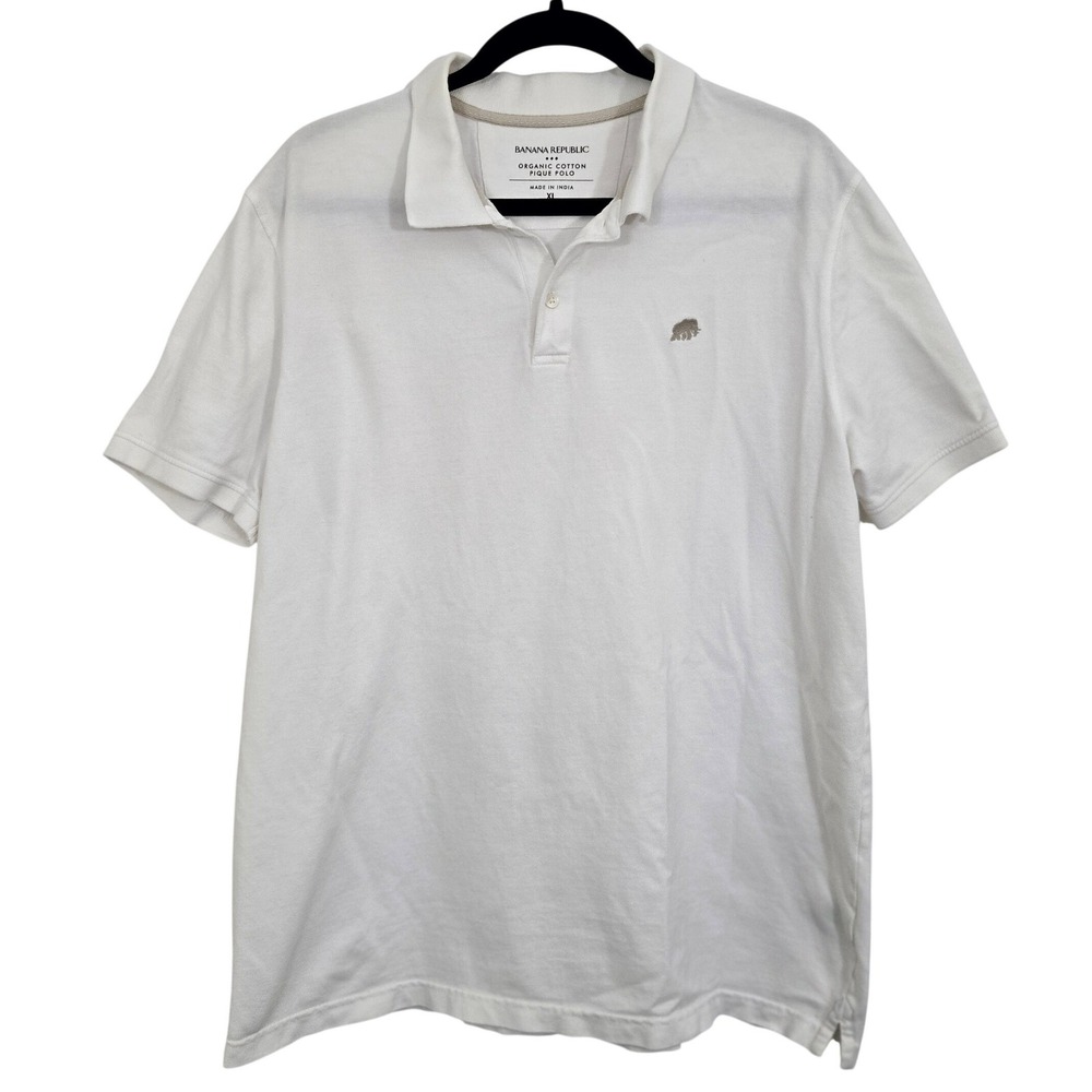 Banana Republic‎ Organic Cotton Pique Polo Shirt Mens XL White Elephant Logo